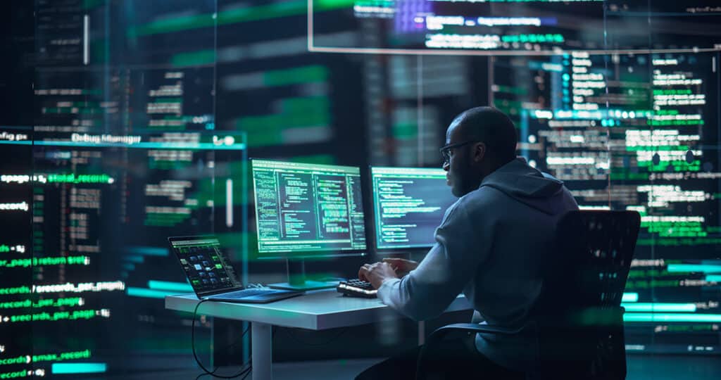 Professional Programmer Creating Complex Software, Running Coding Tests